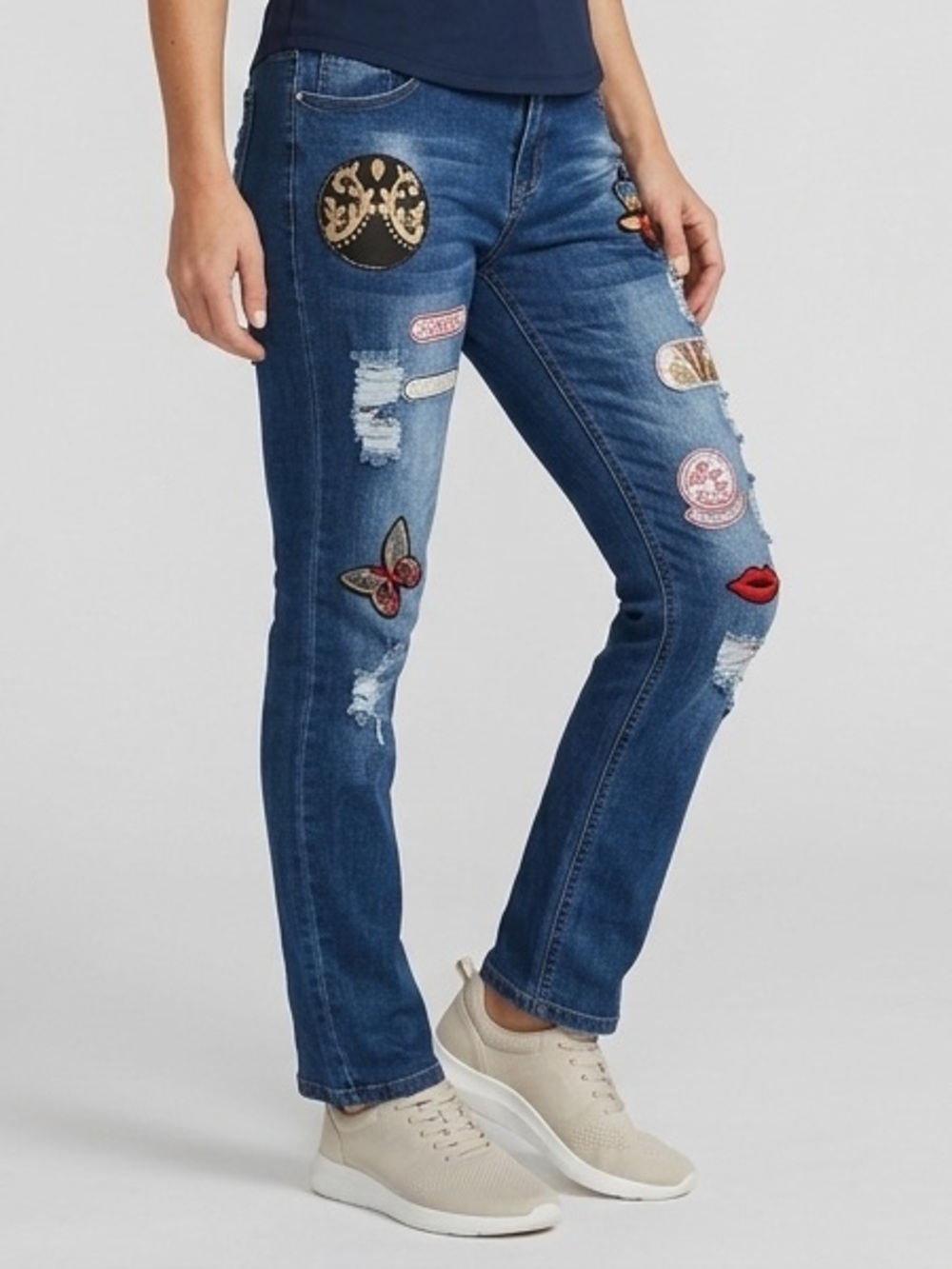 Simon Chang Limited Edition Distressed Patchwork Skinny Jeans Size 8